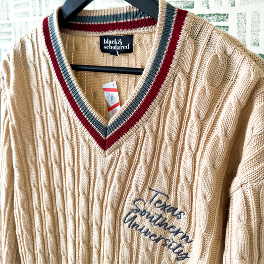Texas Southern University V-Neck Cable-Knit Sweater