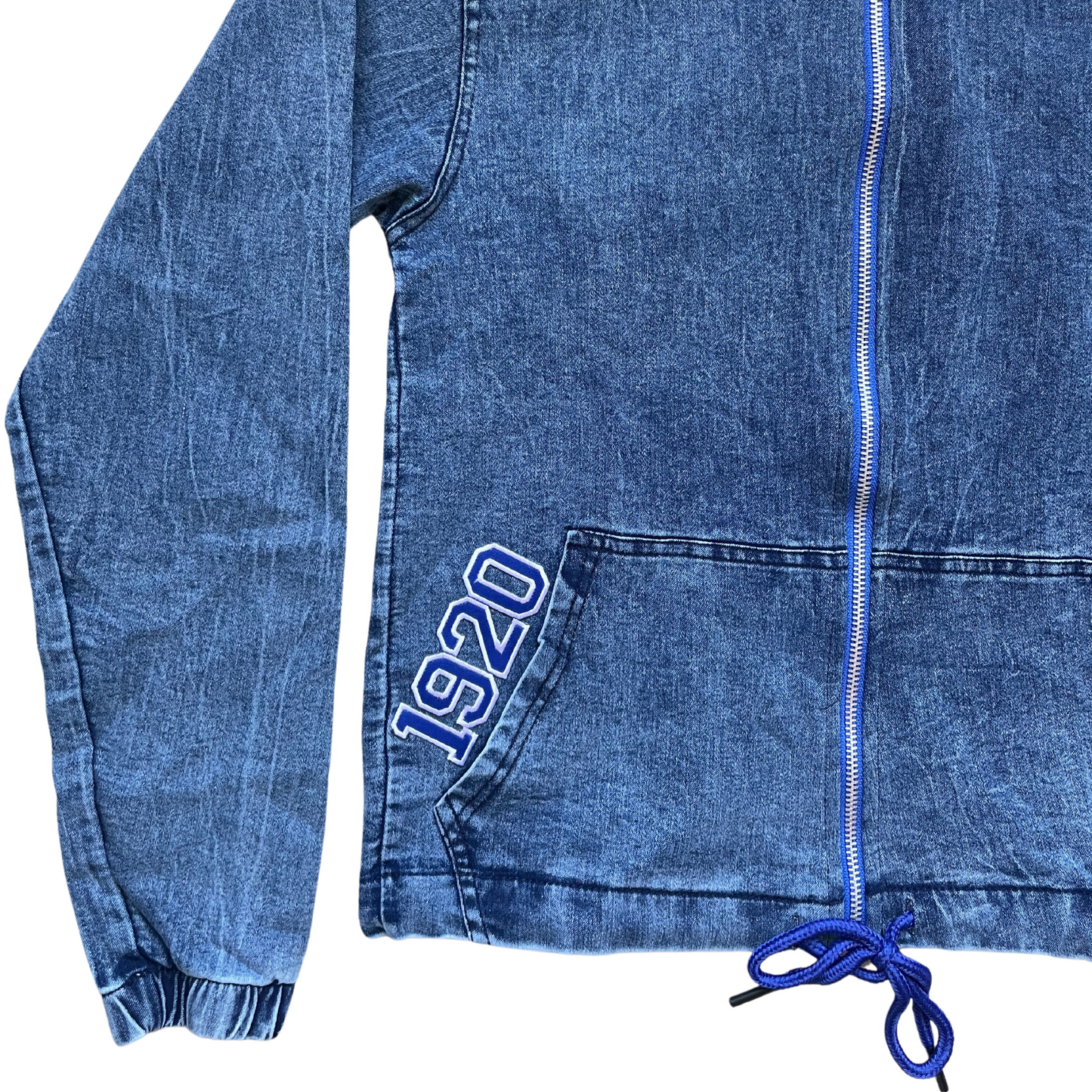 1920 Educated Black Woman Vintage Denim Hoodie (Royal Blue & White)