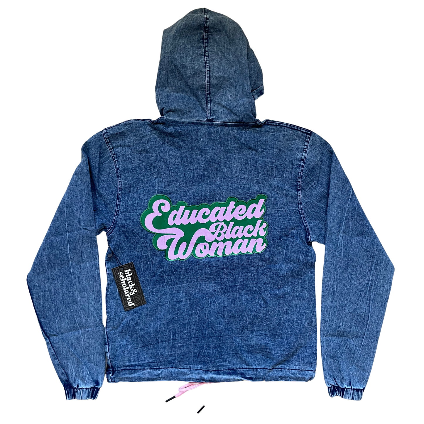 1908 Educated Black Woman Vintage Denim Hoodie (Pink & Green)