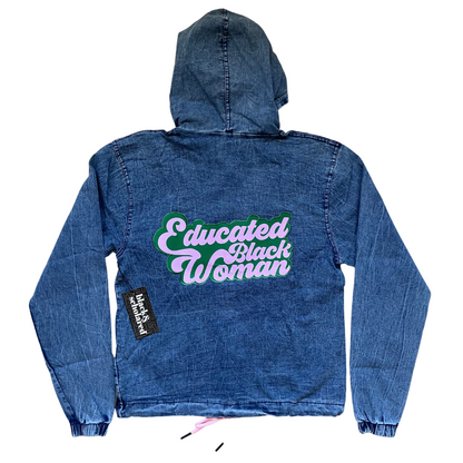 1908 Educated Black Woman Vintage Denim Hoodie (Pink & Green)