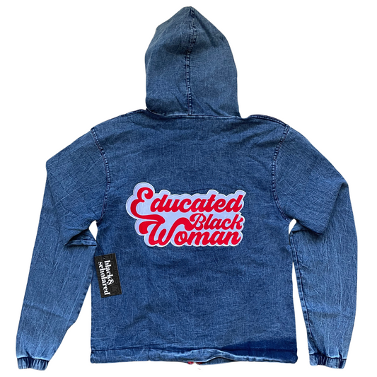 1913 Educated Black Woman Vintage Denim Hoodie (Crimson & Cream)