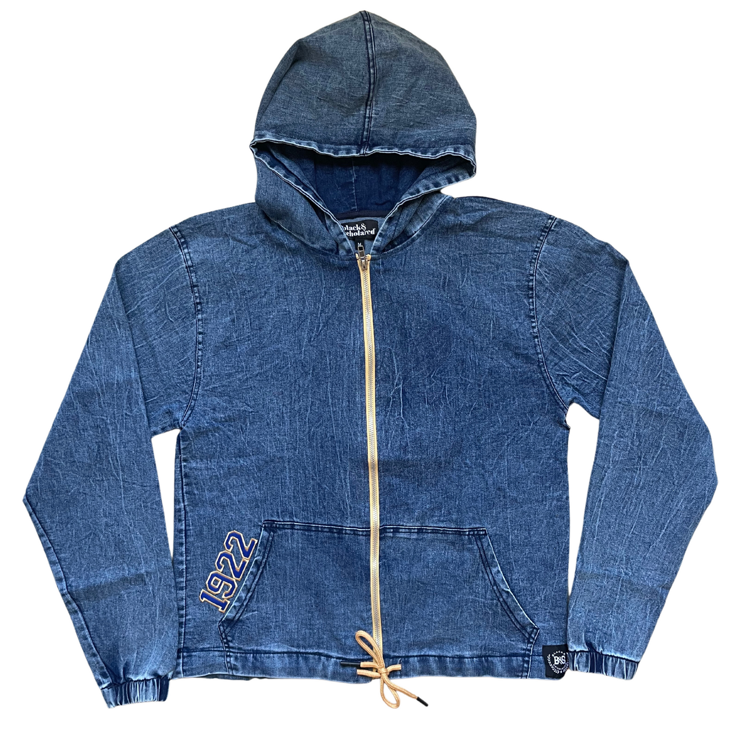 1922 Educated Black Woman Vintage Denim Hoodie (Royal Blue & Gold)