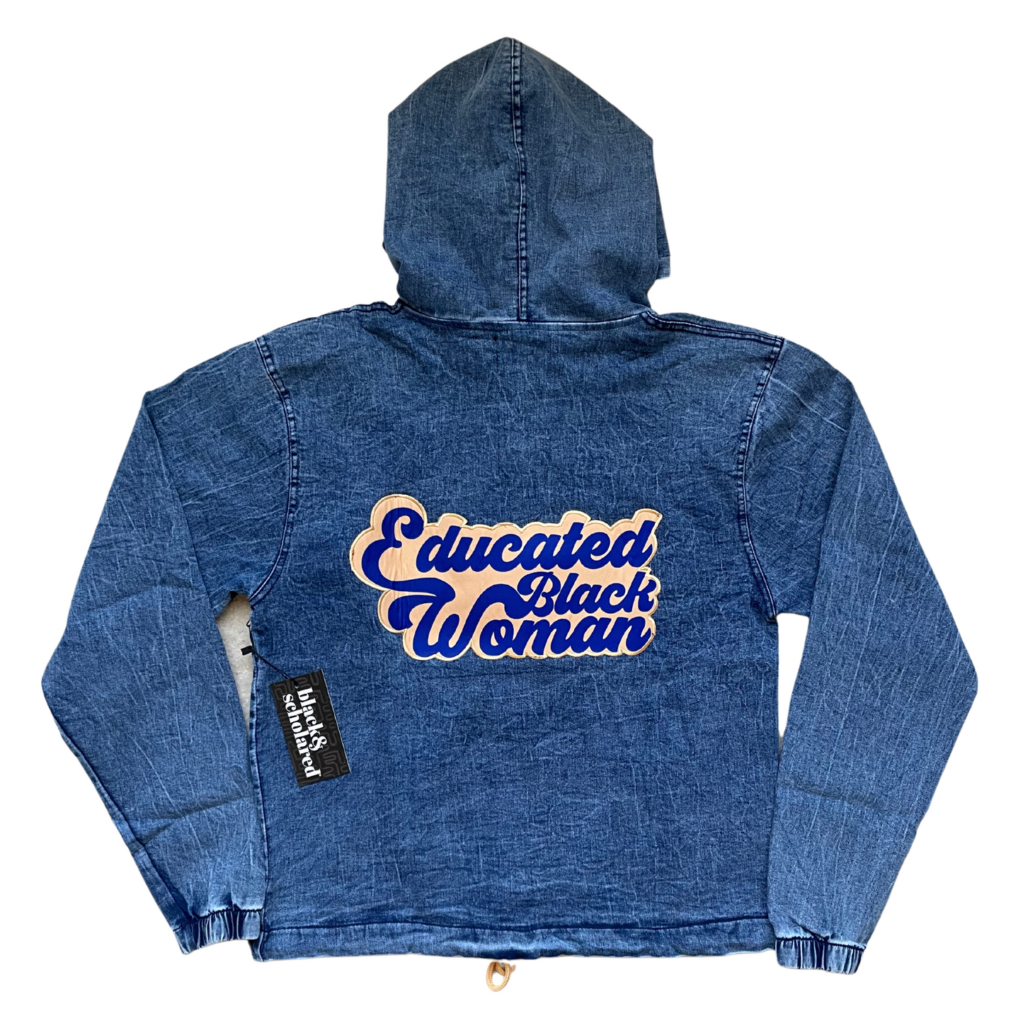 1922 Educated Black Woman Vintage Denim Hoodie (Royal Blue & Gold)