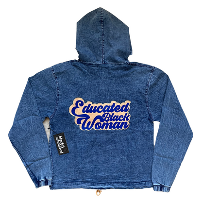 1922 Educated Black Woman Vintage Denim Hoodie (Royal Blue & Gold)