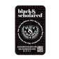 Black and Scholared card with branding and contact information on a white background
