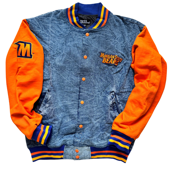 Morgan State™ Denim Letterman Varsity Jacket – Black & Scholared