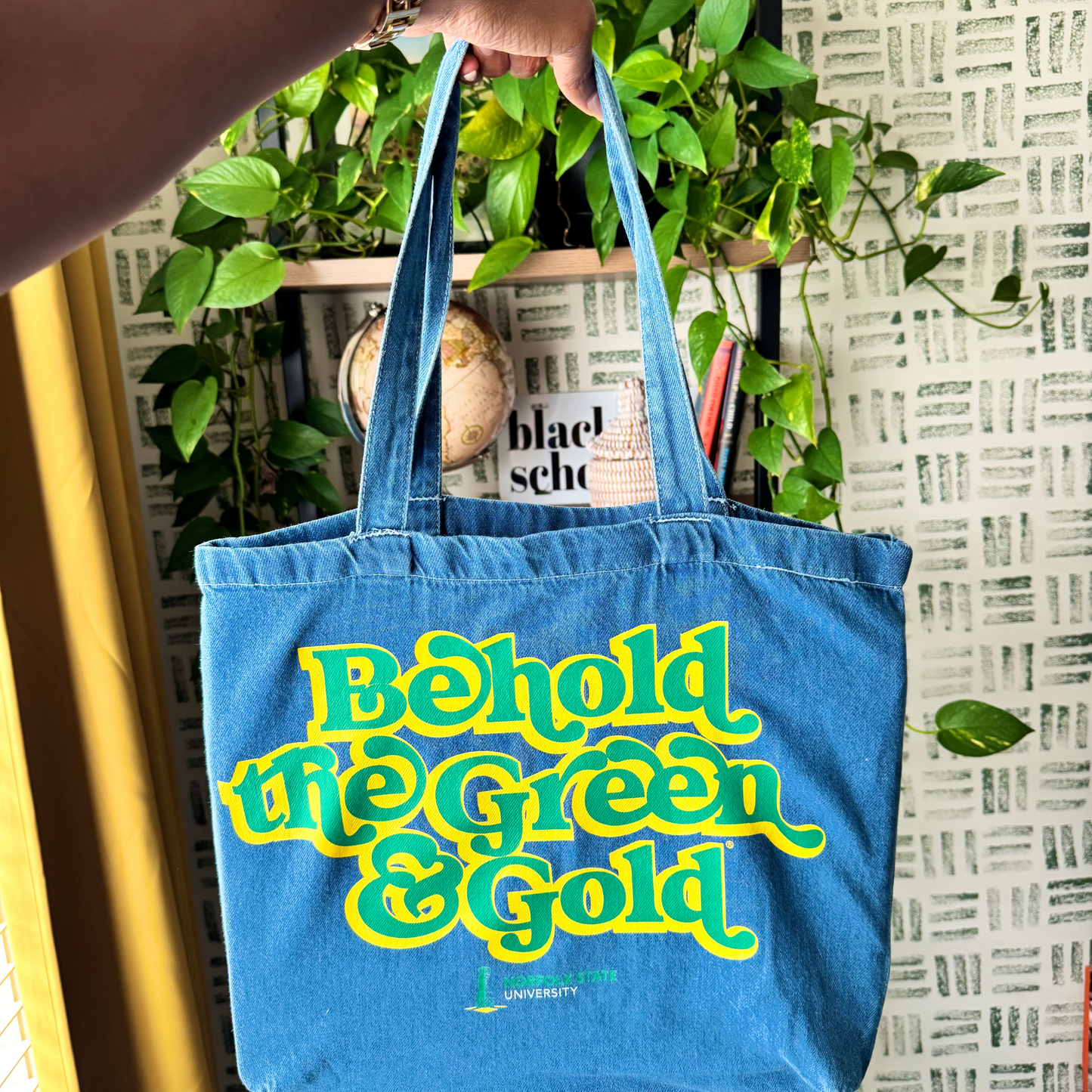 Behold the Green & Gold Norfolk State Denim Tote Bag